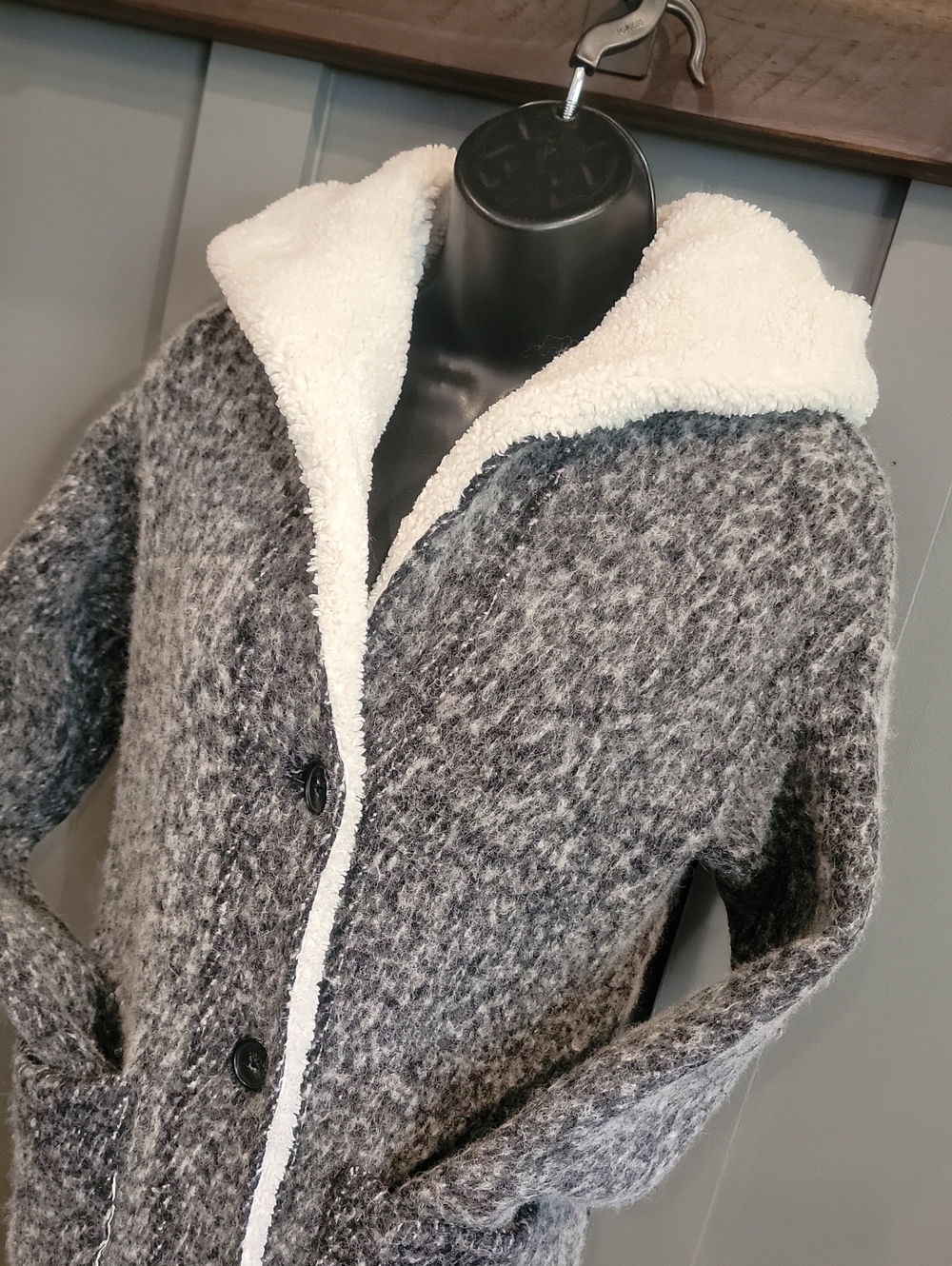 Lucky Brand Marled Wool Coat with Sherpa Trim